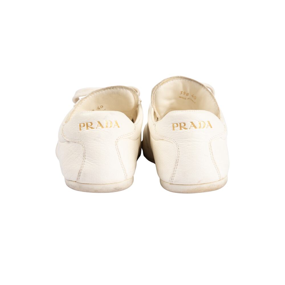 PRADA Ivory Leather Logo Print Lace Up Low Top Trainer Sneakers Size EU 40 US 10 - Picture 4 of 5